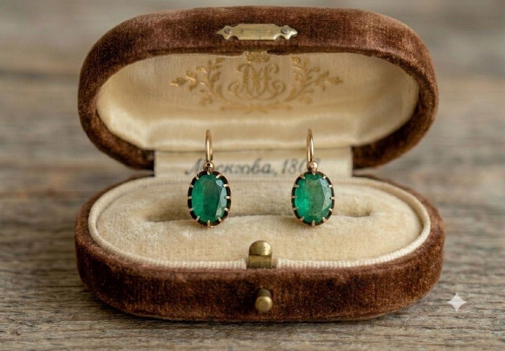 Продам серьги 56 пробы 1860г.С изумрудами