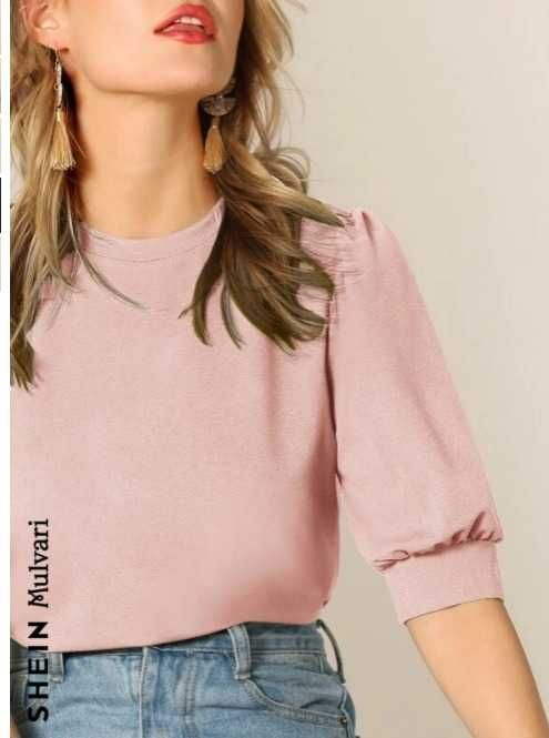 Bluza roz finuta cu maneci bufante