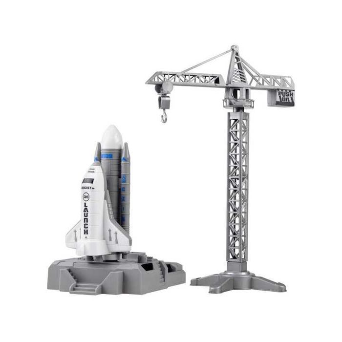 Космическа станция с кран, ракети и астронавти