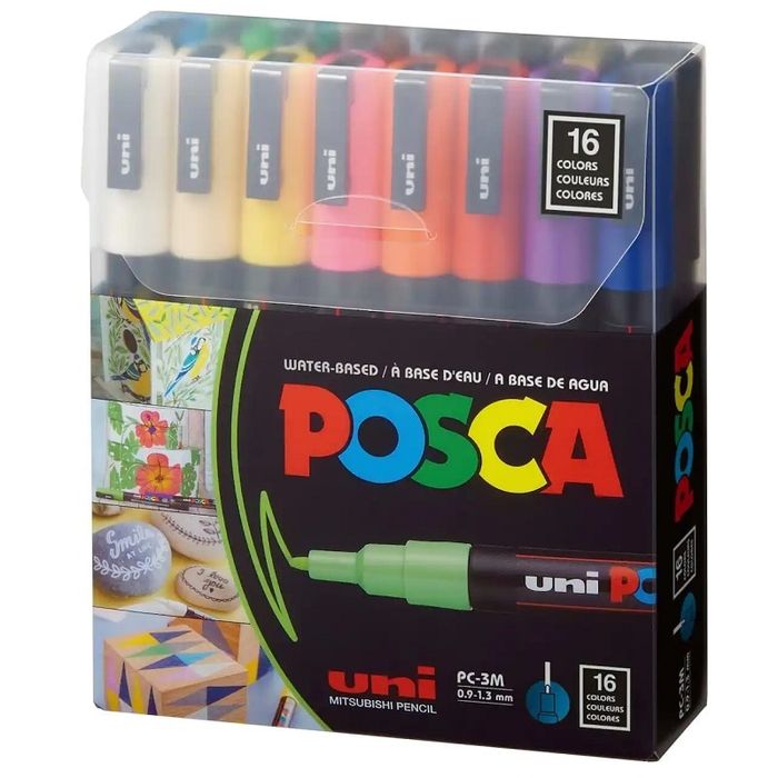 Set 16 Markere Posca, PC-3M, Paint Marker, Varf Fin, Multicolor