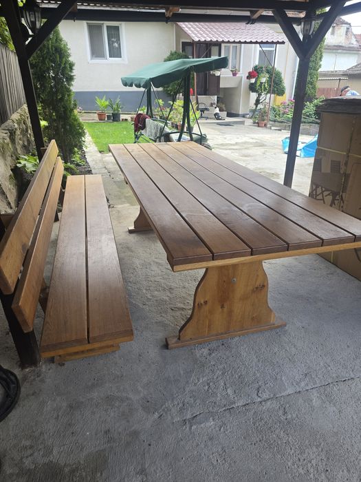 Masă + bancă din stejar