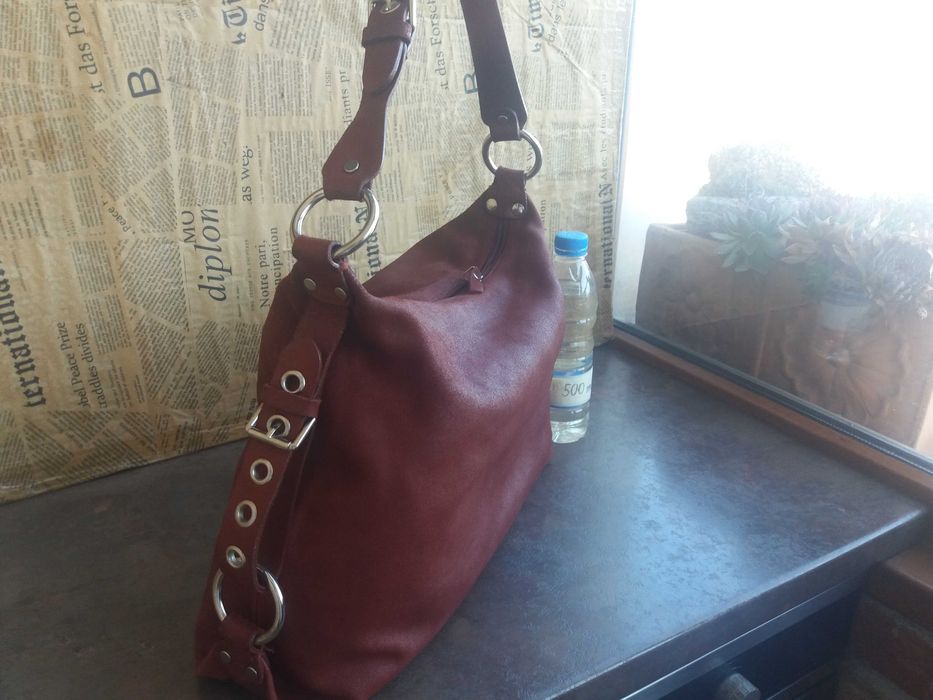 дамска червена чанта,Patterson керемидена,торба-естествена кожа,велур