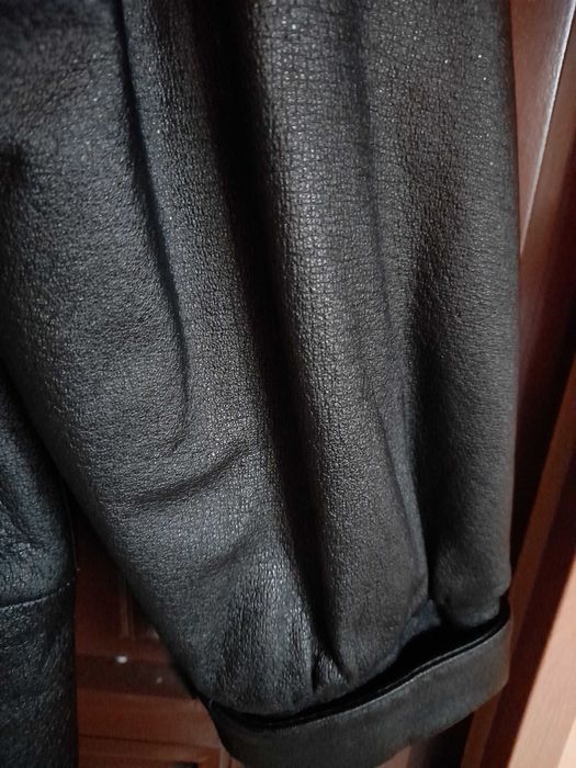 Haina piele dama, jacheta neagra piele naturala, dublura vatelina XXL