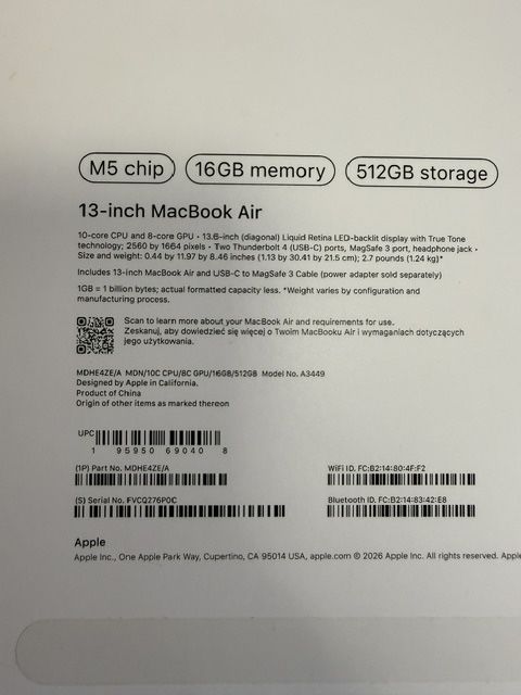 НА 5 ЦИКЪЛА MacBook Air M5 16GB memory, 512GB storage