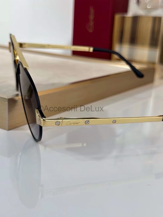 Ochelari de Soare Cartier CT0476S Polarised  Photocrimic Lens Noi Full Box [Verificare Colet] Gold/Black