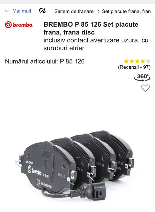 Set placute Brembo/P85126/ ;bocsh bp1002