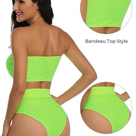 Costum de baie S, fără bretele cu talie înaltă cu bandă din două piese