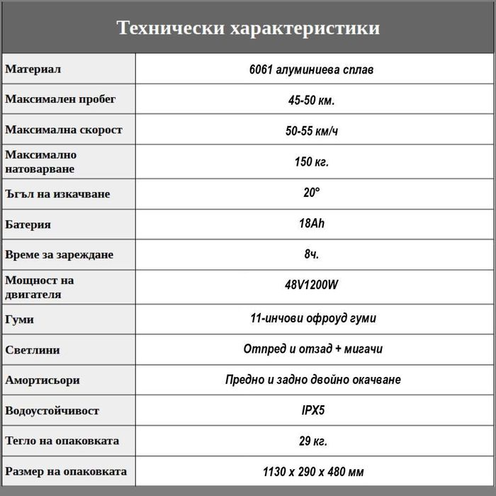 Електрически скутер, тротинетка със седалка 1200W 18AH, 55 км/ч