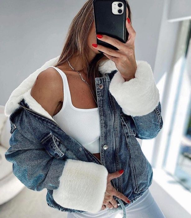 Дънкови яке с пух