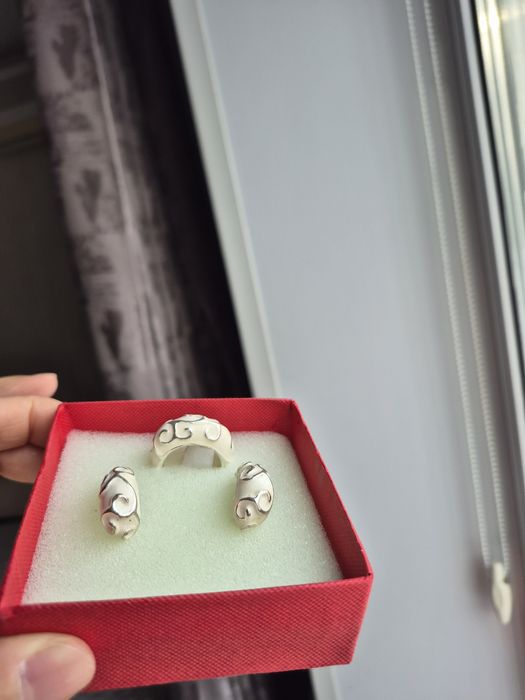 Комплект серебро серьги, кольцо 925.