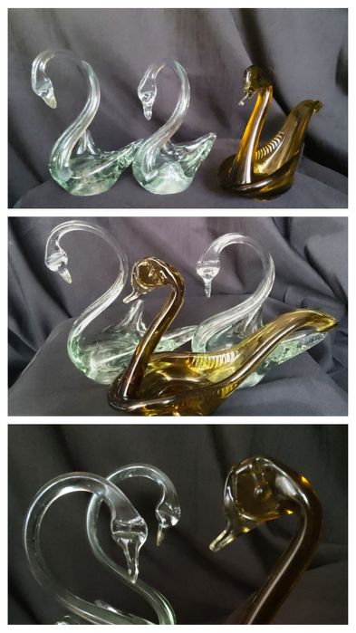 Стеклянные статуэтки лебедей. Винтаж.