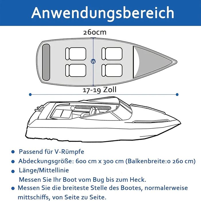 Водоустойчиво покривало за лодка до 5.8м Big Ant, 600D текстил, 17-19 FT, UV защита, прахоустойчивост