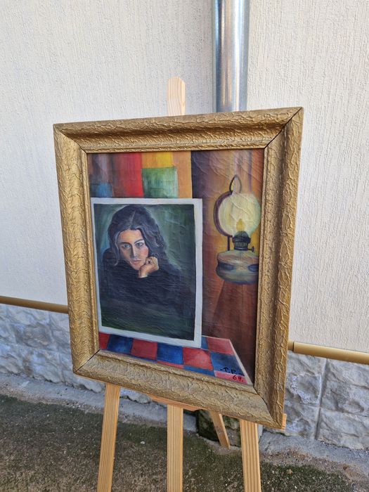 Стара страхотна антикварна картина масло върху платно