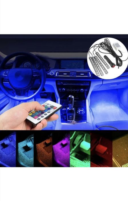 Kit 4 benzi 12LED RGB interior auto multicolore cu telecomanda,