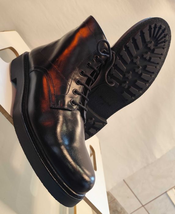 Ghete lace up 43 41 premium Massimo Dutti NOI piele naturala negru