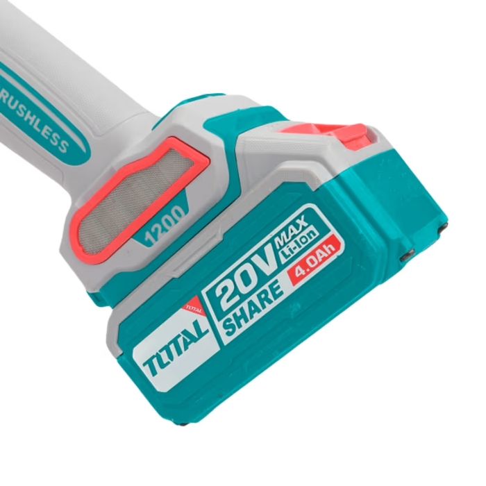 Акумулаторен безчетков ъглошлайф с батерия TOTAL 20V
