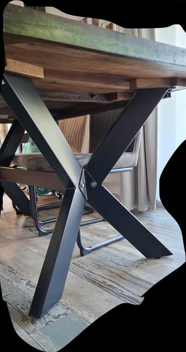 vidaXL Masa de bucatarie 180cm lemn masiv reciclat si otel incrucisat