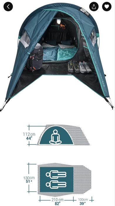 Vand Cort De Camping 2 Locuri, Quechua Mh100 Xl Fresh & Black