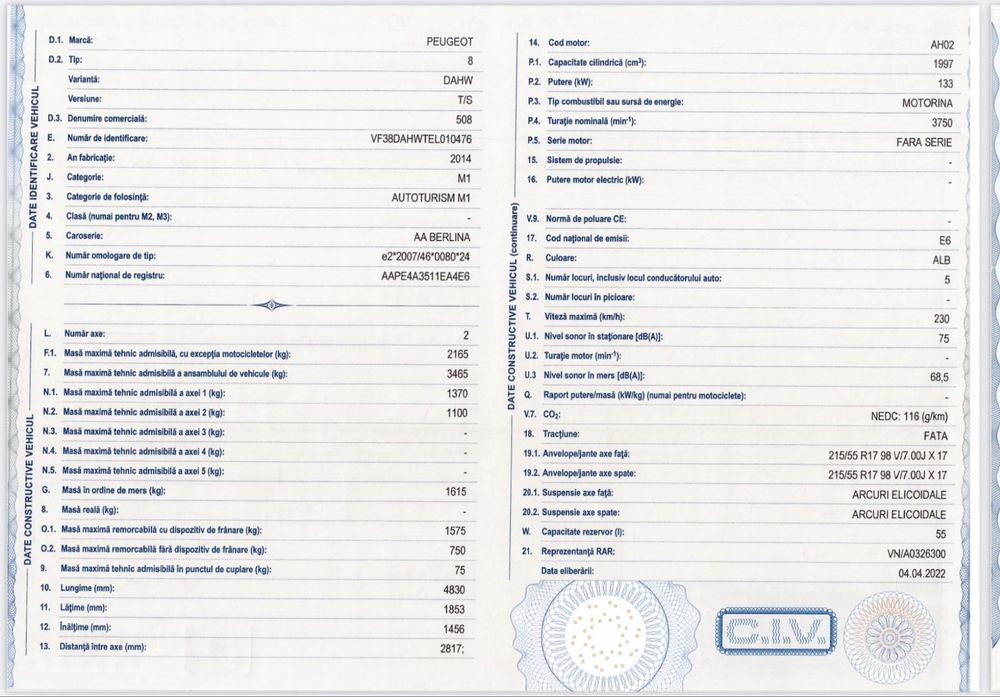 Peugeot 508 Euro 6 Cutie Automata 2.0   180Cp