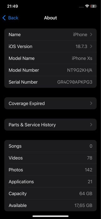 Iphone Xs xolati idiyal karabka yo’q xotirasi 64 yonkisti 78% arginal