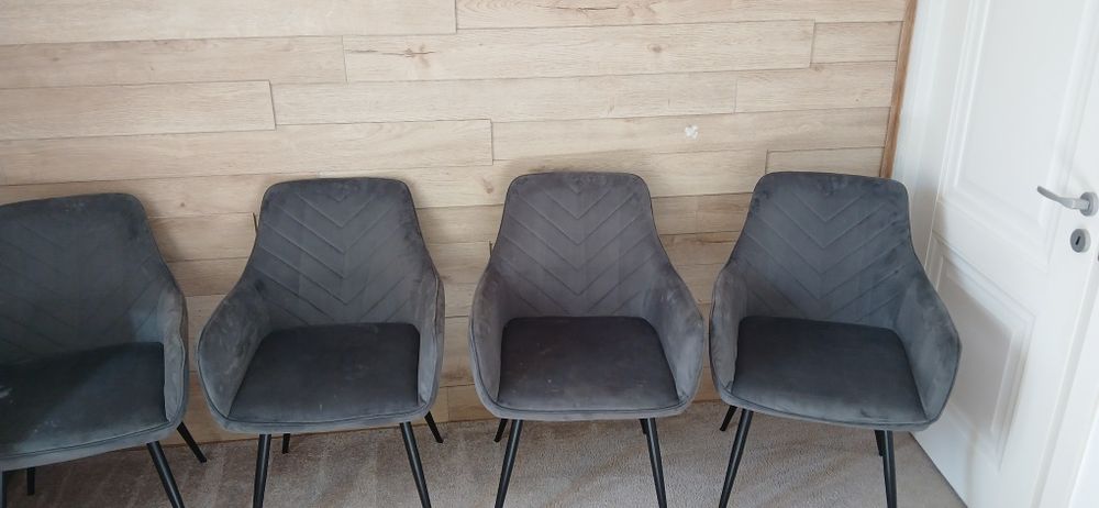 Set 4 scaune catifea gri/Grey  picioare metalice