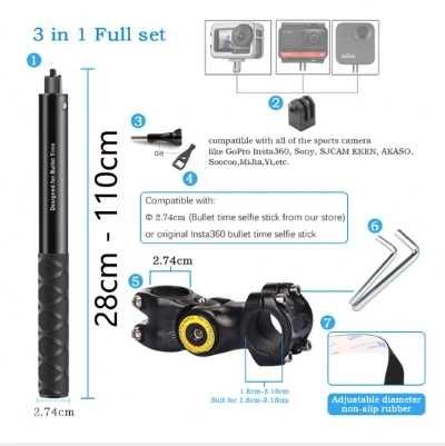 Set prindere bicicleta motocicleta stick + clema Insta360 X3 X4 X5