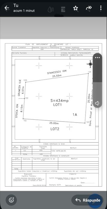 Vând teren intravilan ,strada Gării Noi, vis a vis de R.Comertului