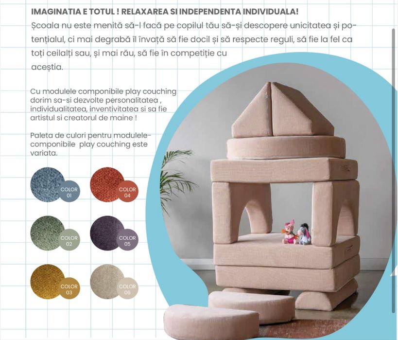 Canapea modulară pentru copii (din spuma) – 12 piese