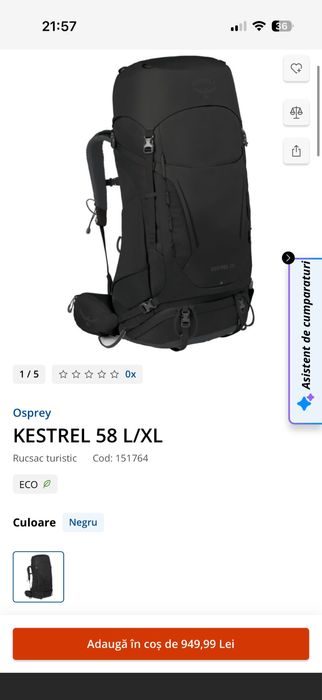 Rucsac drumetie Osprey Kestrel 58 L/XL