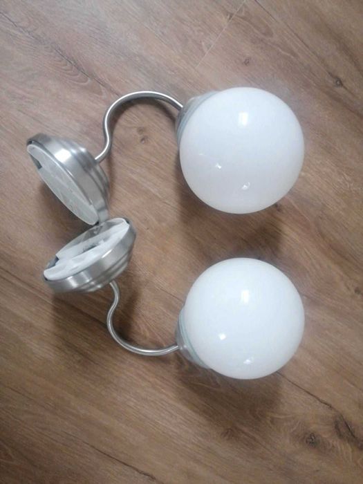 Doua Lustre Candelabre 7 braţe Ikea cromat opal sticlă, aplice