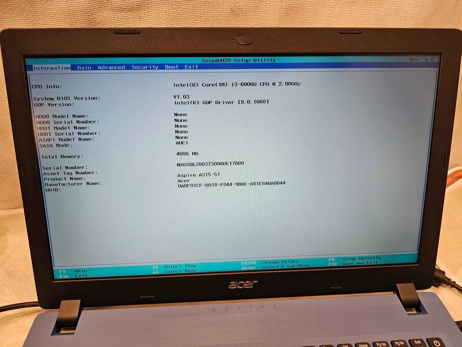 Laptop Acer Aspire 3 A315-51 model N17q1 Intel i3 fara ssd-hdd