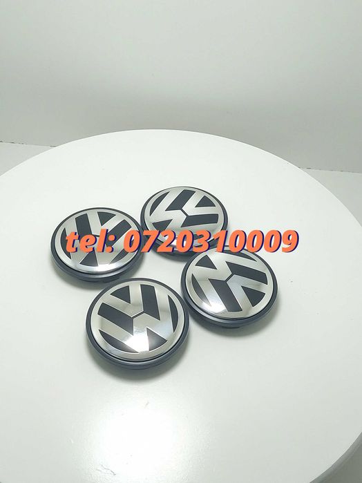 Pachet 4 Buc Capace Janta Aliaj Negru - Cu Argintiu Vw Pentru Inlocuire Reparatie Sau Completare Echipament Compatibile
