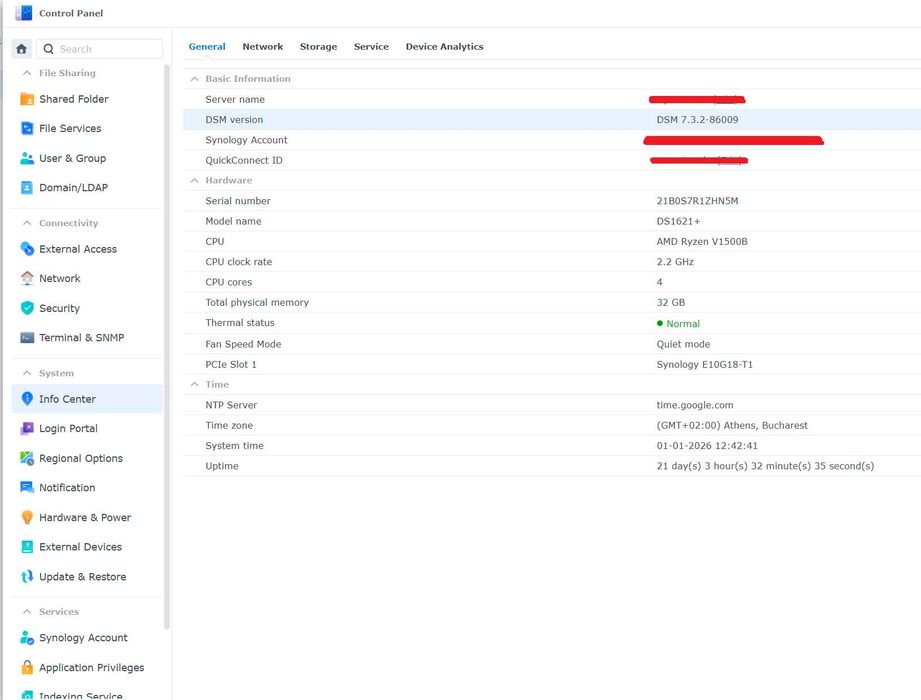 NAS Synology DS1621+, 32Gb Ram, 60TB WD Red Plus, SSD Cache, 10GbE