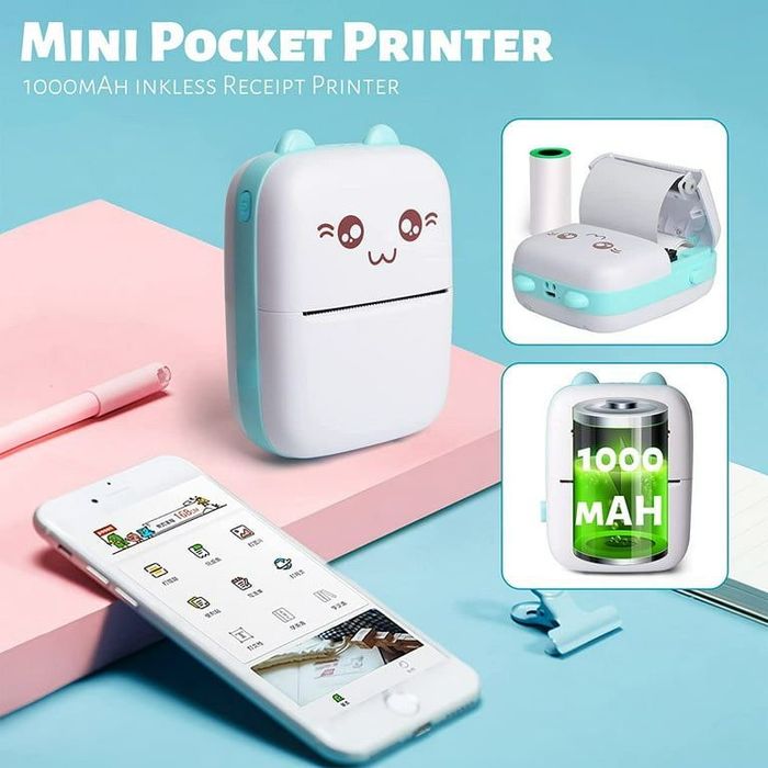 Портативный детский принтер XO-Y30 Mini printer с термопечатью Котенка