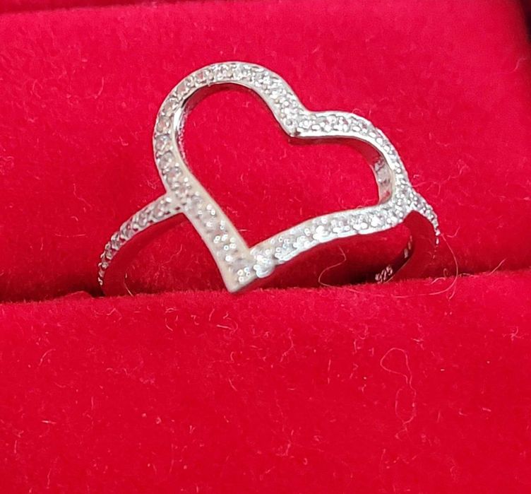 AG82, inel argint 925,nou/marcat,inima mare, zirconii albe,ideal cadou