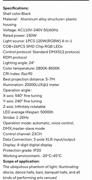 Прдавам Moving head Fieryzeal 150W RGBW   4 бр. Нови!