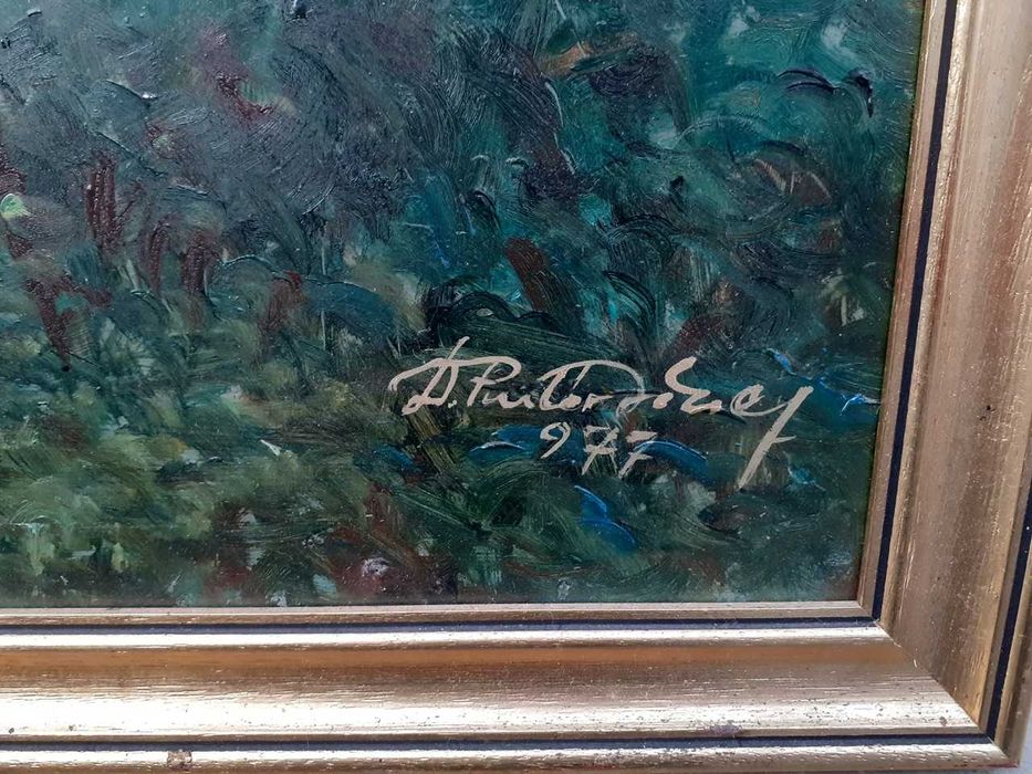 Tablou vechi - peisaj romantic - semnat si datat 1977