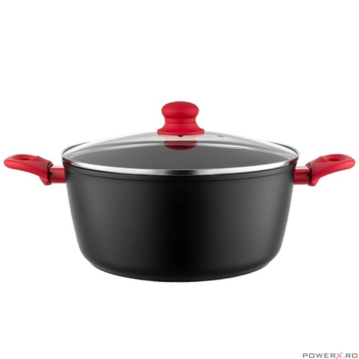 Oala din aluminiu, cu capac, 2 straturi antiaderente, 28 cm capacitate