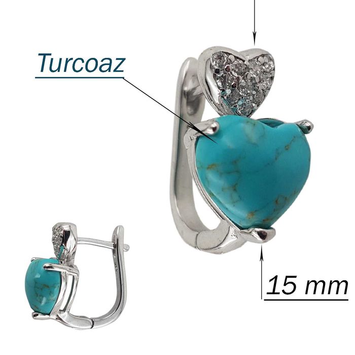Vand cercei din Argint 925% cu turcoaze,noi in cutie, 45 lei
