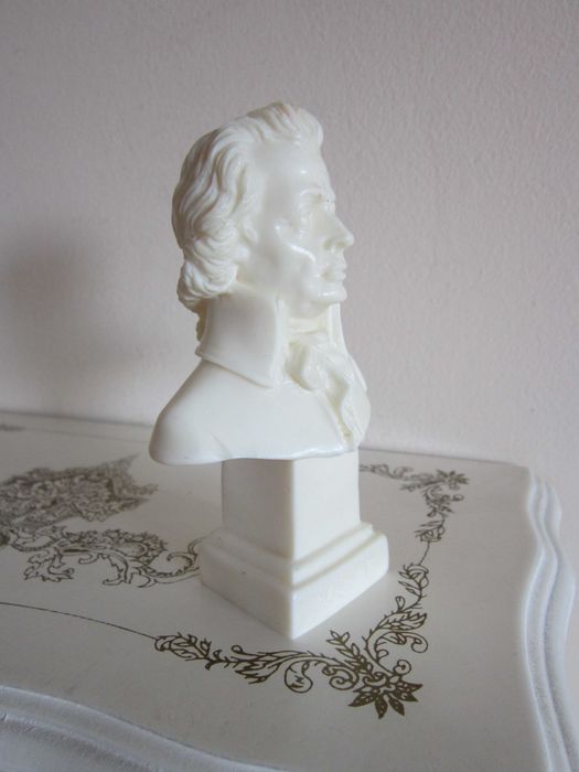 rar Ruggeri Italia 1950 Mozart Mid-Century alabaster bust mic 10,5x7cm