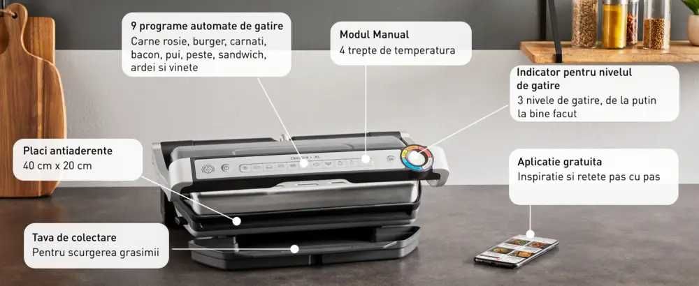 Gratar electric TEFAL OptiGrill+ XL GC728D10, 2000W, 9 programe