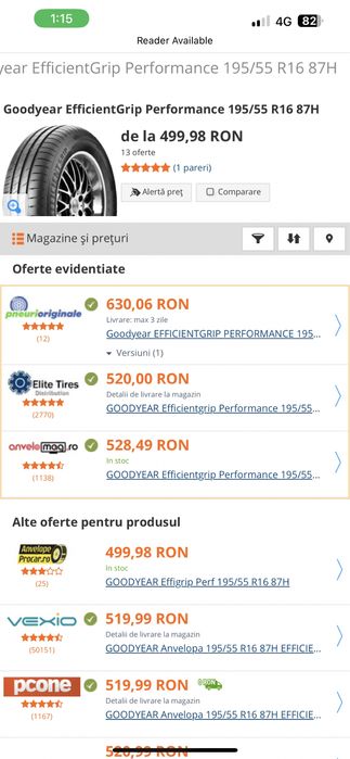 4 anvelope de vara 195/55/16 Goodyear CA NOI!