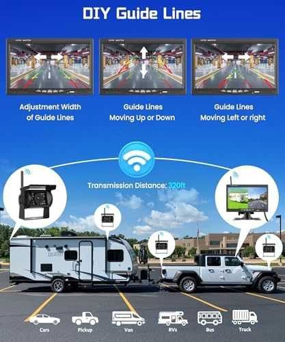 Безжична камера за заден ход 7" IPS монитор 4 камери HD нощно виждане