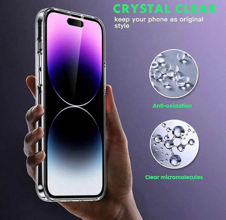 Husa 360 grade, Full cover, Fata + Spate, Apple iPhone 17 pro max, Policarbonat si Silicon, Transparenta