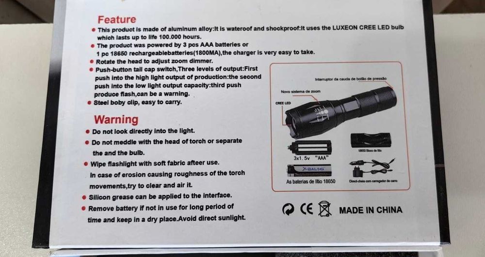 ПРОМОЦИЯ!!! Мощен LED ФЕНЕР със Стойка, Изнесен Спусък и Две Зарядни.