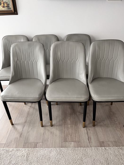 Scaune (set 6), piele ecologică, picoare metalice