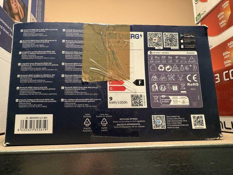 Bec Smart LED Aigostar Bluetooth Mesh 806lm A60 E27 9W pachet 6 bucati