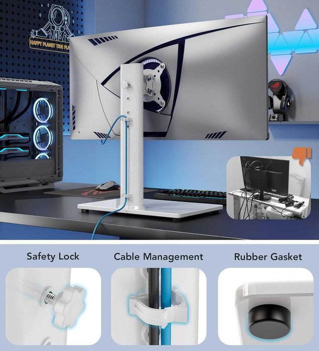 Suport monitor Hemudu, reglabil, pe stand sticla 13-32", alb