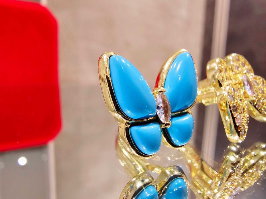 Van Cleef & Arpels VCA Gold Turquoise Two Butterfly Дамски Пръстен