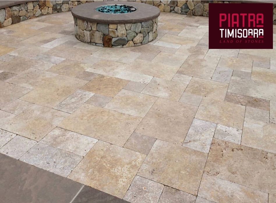 Travertin Romano french pattern pentru pavaje